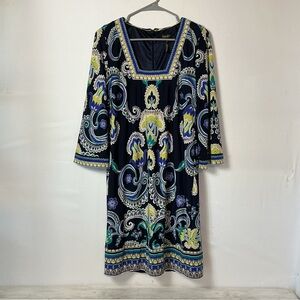 Laundry by Design Navy Paisley Square-Neck Long Sleeve Shift Dress